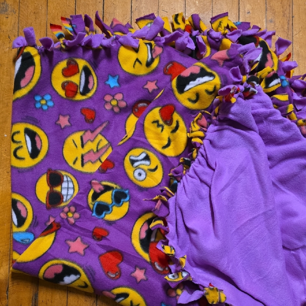Emoji Fleece Blanket with Purple and Yellow Design